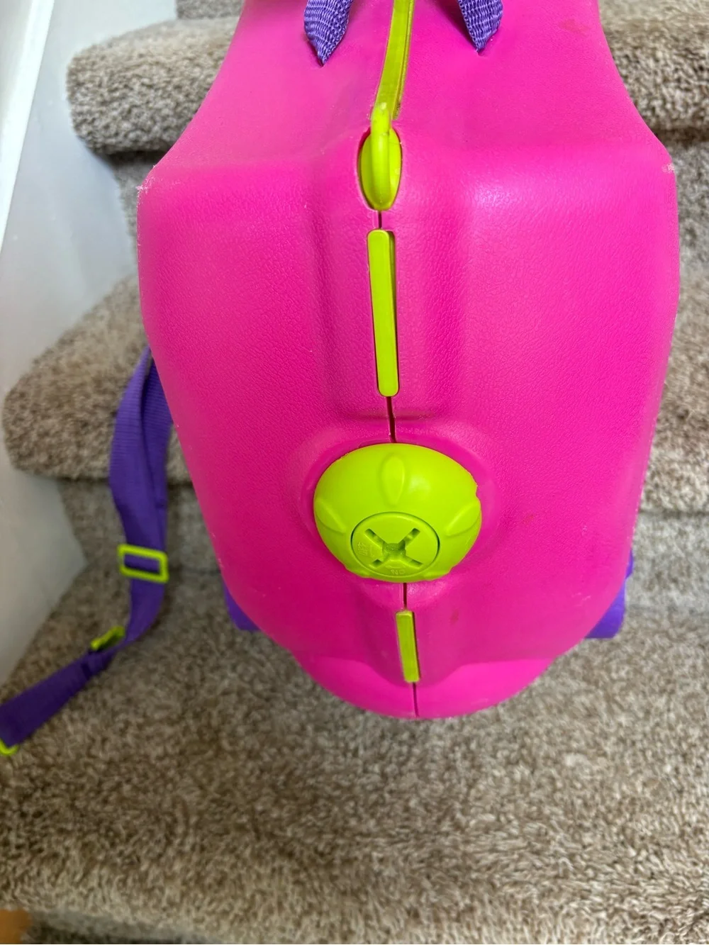 Ride'n Roll Pink Kids Ride-On Suitcase with- Purple Straps Accents